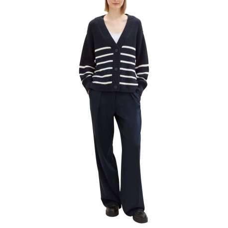 Cardigan bleu marine rayé à coupe oversize en maille épaisse - Image 5