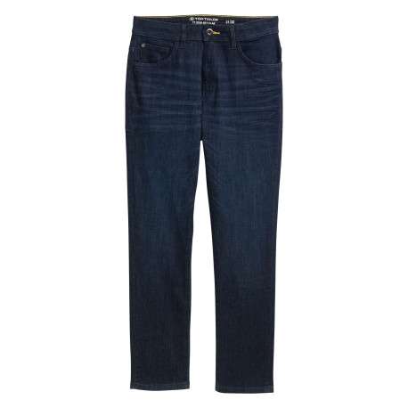 Jean en coton bleu brut légèrement délavé avec une coupe slim