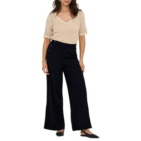 Pantalon chino noir uni avec une coupe flare et une taille élastiquée - Image 3