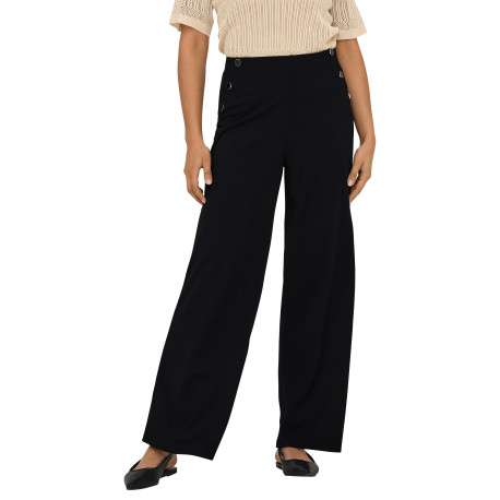 Pantalon chino noir uni avec une coupe flare et une taille élastiquée - Image 5