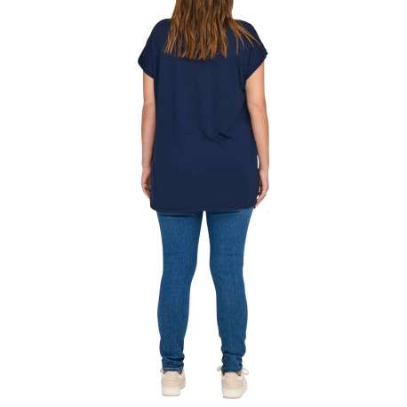 T-shirt bleu marine uni avec de la dentelle au niveau du buste et à col rond - Image 2