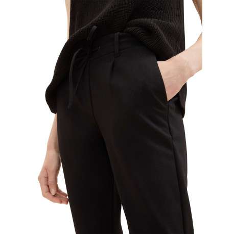 Pantalon chino noir uni à coupe slim avec un lien à nouer à la taille - Image 3