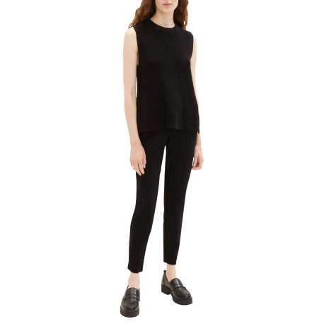 Pantalon chino noir uni à coupe slim avec un lien à nouer à la taille - Image 5