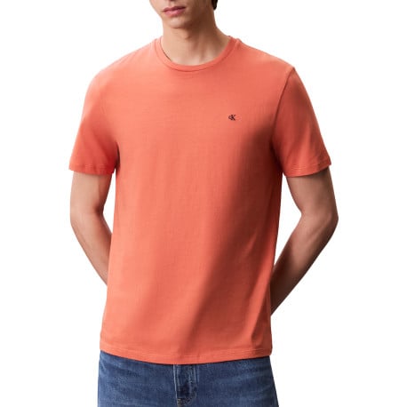T-shirt en coton orange uni avec le logo brodé en petit et à col rond