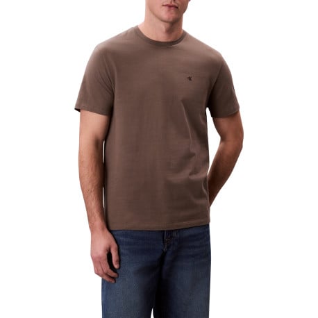 T-shirt en coton marron clair uni avec le logo brodé en petit et à col rond