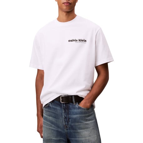T-shirt en coton blanc uni avec le nom de la marque imprimé et à col rond