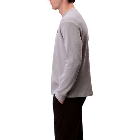 Pull gris clair uni texturé avec un petit patch brodé et à col rond - Image 5