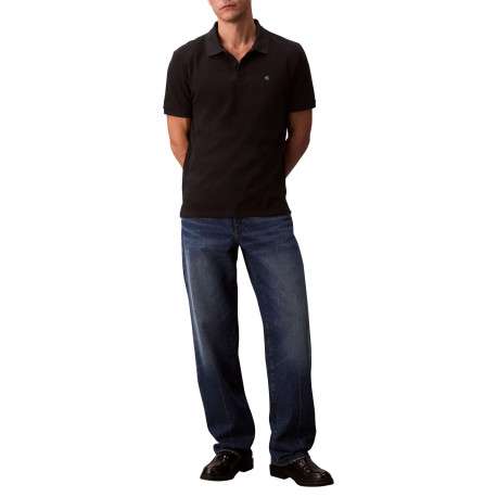 Polo en coton noir uni à coupe slim avec le logo brodé en petit - Image 4