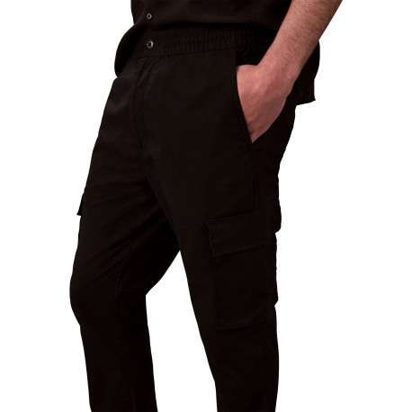Pantalon cargo noir uni à coupe slim et à ourlets élastiqués - Image 3