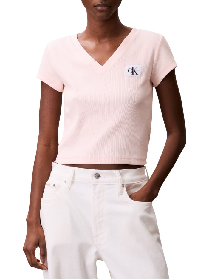 Top en coton rose uni à col...