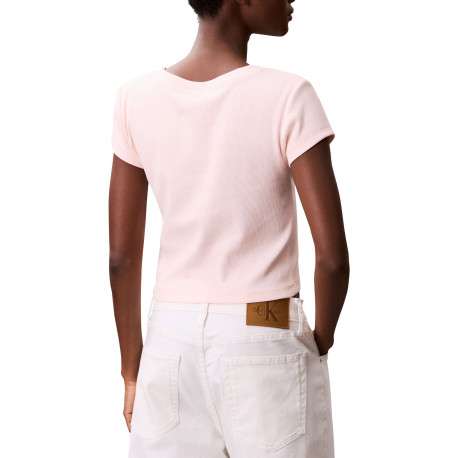Top en coton rose uni à col v et à coupe courte avec un patch à la poitrine - Image 2