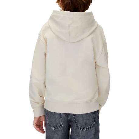 Sweat à capuche en coton écru uni à coupe droite avec le nom de la marque - Image 2