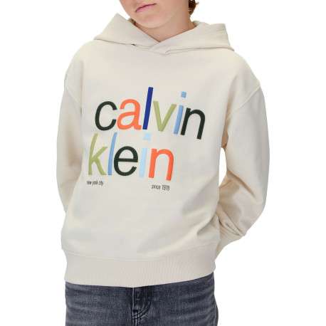 Sweat à capuche en coton écru uni à coupe droite avec le nom de la marque - Image 4