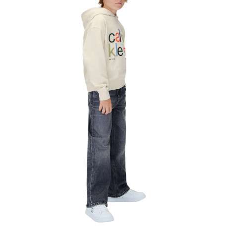Sweat à capuche en coton écru uni à coupe droite avec le nom de la marque - Image 5
