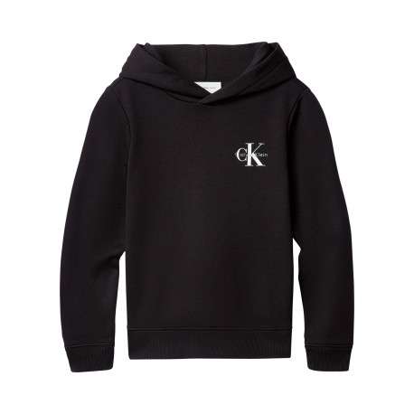 Sweat à capuche en coton noir uni à coupe droite avec le logo imprimé