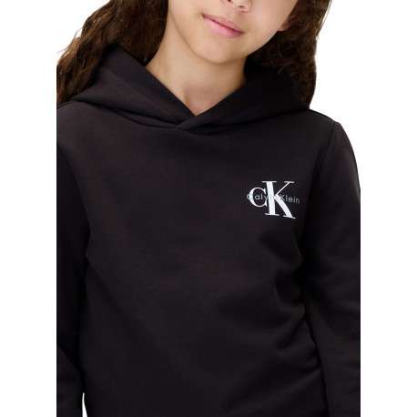 Sweat à capuche en coton noir uni à coupe droite avec le logo imprimé - Image 3