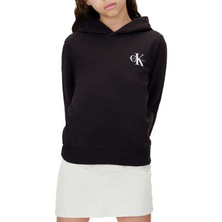 Sweat à capuche en coton noir uni à coupe droite avec le logo imprimé - Image 4