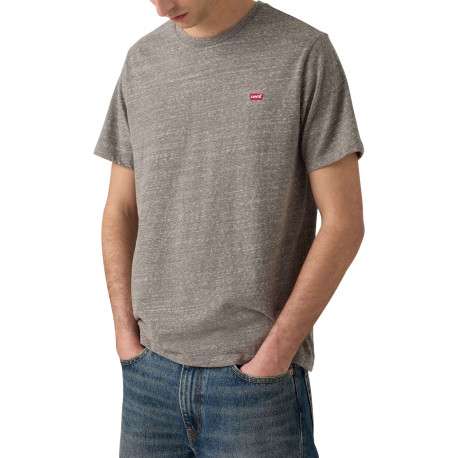 T-shirt en coton gris moucheté avec col rond et des manches courtes - Image 2
