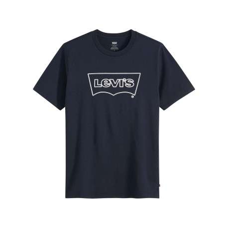 T-shirt en coton bleu marine avec col rond et logo de la marque