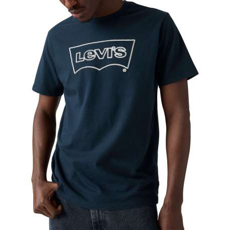 T-shirt en coton bleu marine avec col rond et logo de la marque - Image 2