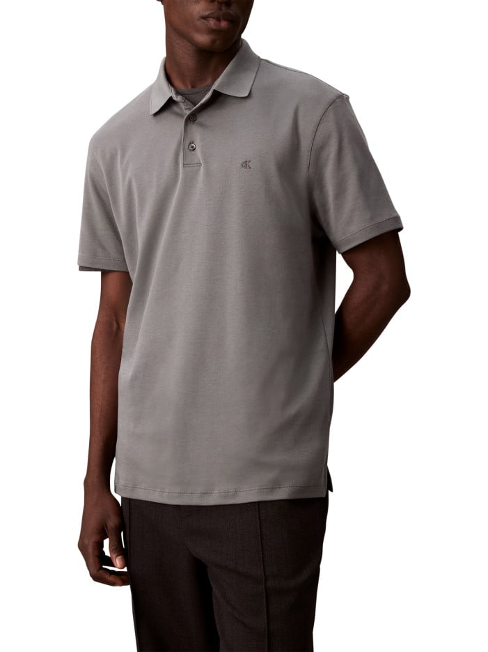 Polo en coton gris uni à...