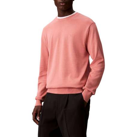 Pull en coton rose uni à col rond avec le mini logo brodé à la poitrine