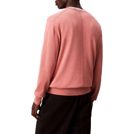 Pull en coton rose uni à col rond avec le mini logo brodé à la poitrine - Image 2