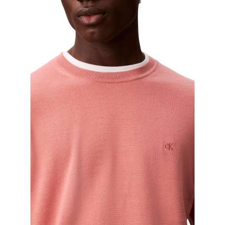 Pull en coton rose uni à col rond avec le mini logo brodé à la poitrine - Image 3
