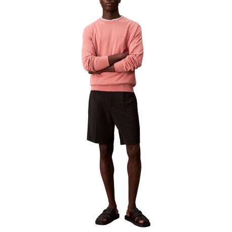 Pull en coton rose uni à col rond avec le mini logo brodé à la poitrine - Image 4