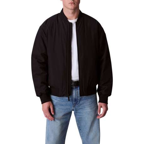 Bomber noir uni zippé à l'avant avec une coupe droite et des poches zippées