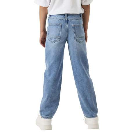 Jean bleu uni avec une coupe droite et des passants pour ceinture - Image 4