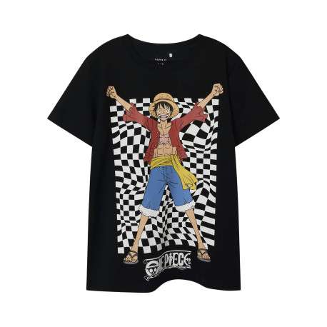 T-shirt en coton noir imprimé avec une coupe droite et un col rond