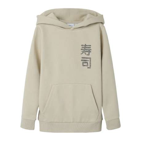 Sweat beige imprimé avec une coupe droite et un col à capuche