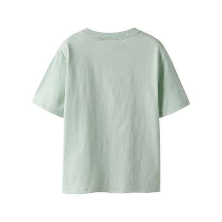 T-shirt en coton vert d'eau imprimé avec un col rond et une coupe droite - Image 2