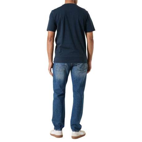 T-shirt en coton marine uni à col rond avec patch de la marque - Image 4