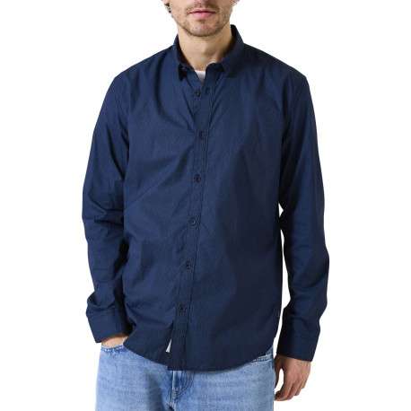 Chemise en coton marine avec fermeture boutonnée et motif géométrique - Image 2