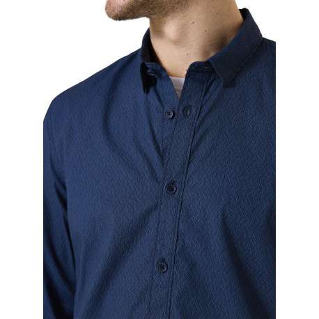 Chemise en coton marine avec fermeture boutonnée et motif géométrique - Image 3