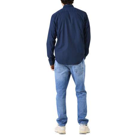 Chemise en coton marine avec fermeture boutonnée et motif géométrique - Image 4
