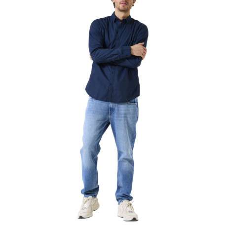 Chemise en coton marine avec fermeture boutonnée et motif géométrique - Image 5