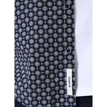 Chemise en coton marine à coupe droite avec un motif fantaisie - Image 2