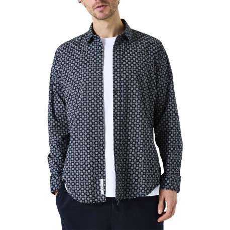 Chemise en coton marine à coupe droite avec un motif fantaisie - Image 3