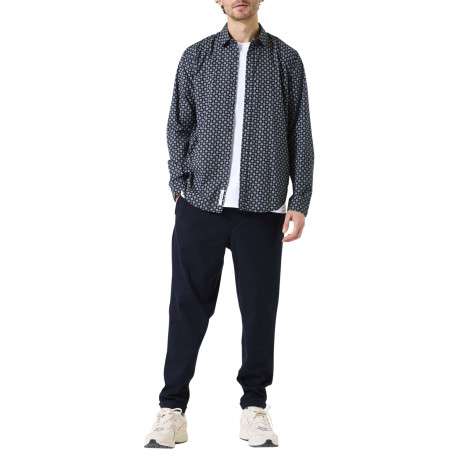 Chemise en coton marine à coupe droite avec un motif fantaisie - Image 5