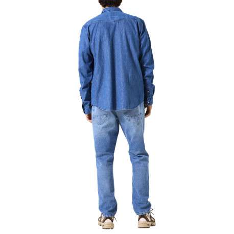 Chemise en coton bleu jean clair uni à coupe droite avec un col chemise - Image 4