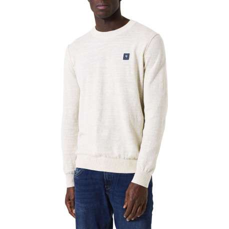 Pull en coton écru uni à coupe droite avec patch de la marque - Image 2