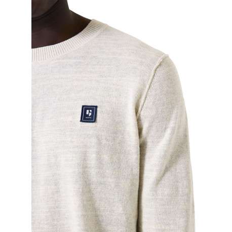 Pull en coton écru uni à coupe droite avec patch de la marque - Image 3