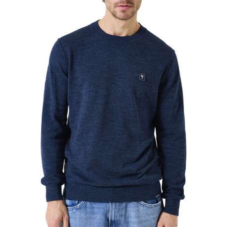 Pull en coton marine uni à coupe droite avec patch de la marque - Image 2