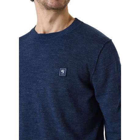 Pull en coton marine uni à coupe droite avec patch de la marque - Image 3