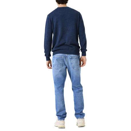 Pull en coton marine uni à coupe droite avec patch de la marque - Image 4