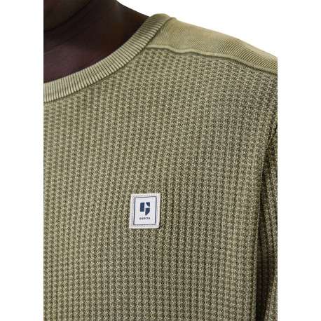Pull en coton kaki uni en maille tricotée avec patch de la marque - Image 3
