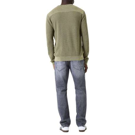 Pull en coton kaki uni en maille tricotée avec patch de la marque - Image 4